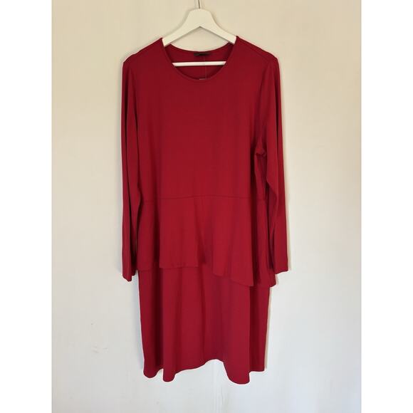J. Jill Dress Large Womens Red Knee Long Sleeve Stretch Fall Winter Christmas - Picture 1 of 11